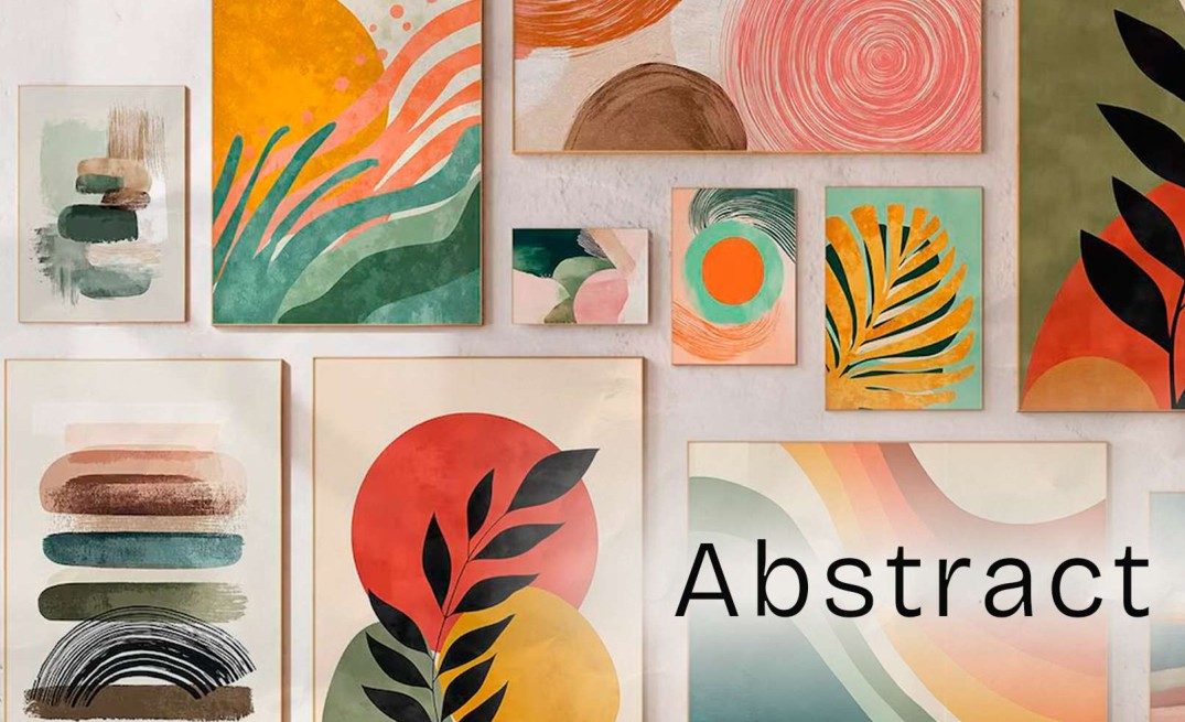 Abstract wall art with organic shapes and earthy tones