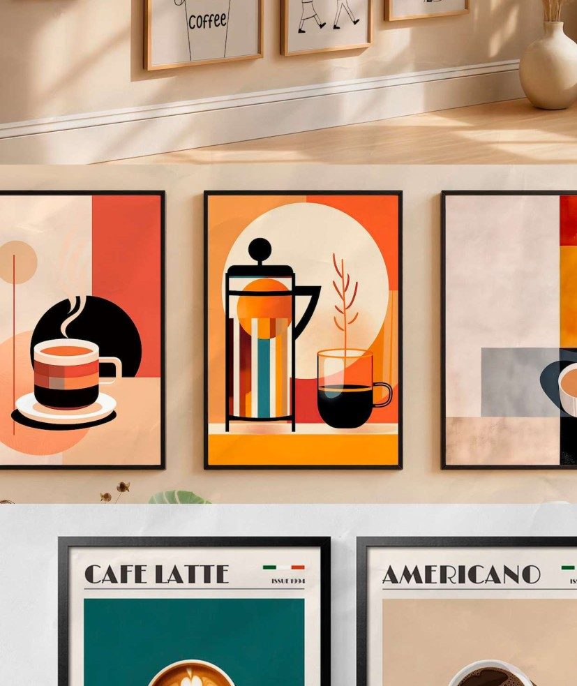 Coffee-themed illustrated poster wall art